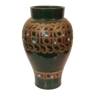 MCM Green Glazed Studio Pottery Ceramic Texture Vase Italy Fratelli Fanciullassi
